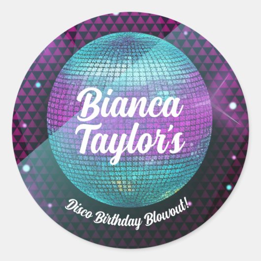 Disco Blowout Paarse en roze verjaardagsfeestje Ronde Sticker (Voorkant)