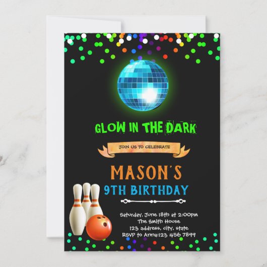 Disco bowling verjaardaguitnodiging kaart (Voorkant)