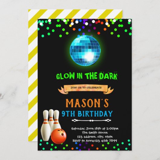 Disco bowling verjaardaguitnodiging kaart (Voorkant / Achterkant)