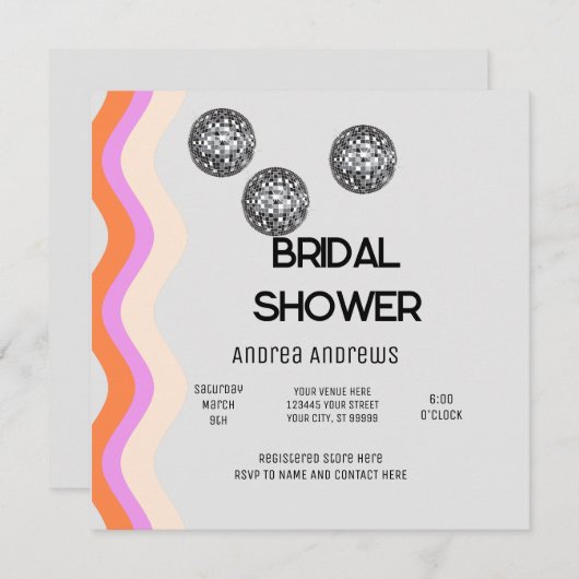 Disco Bridal Shower-uitnodiging Kaart (Voorkant / Achterkant)