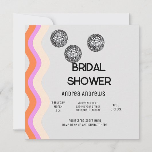 Disco Bridal Shower-uitnodiging Kaart (Voorkant)