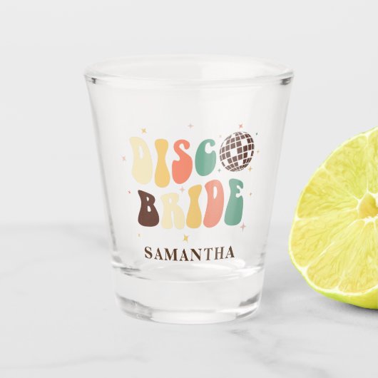 Disco Bride Name Custom Bachelorette Party Shot Glas (Voorkant)