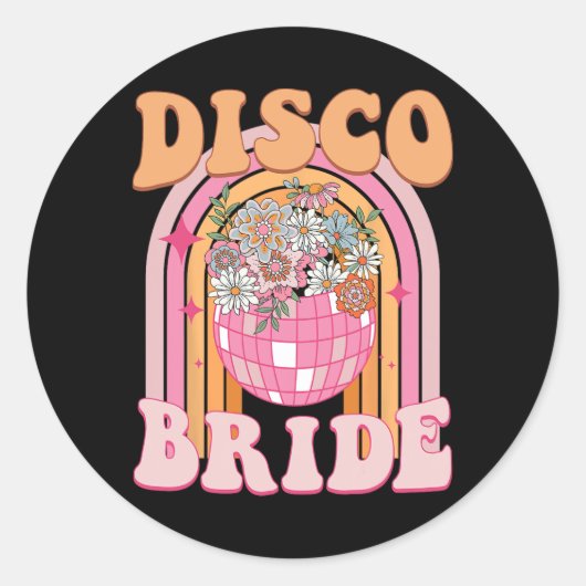 Disco Bruid Bruidsmeisje Retro Rainbow Bachelorett Ronde Sticker (Voorkant)