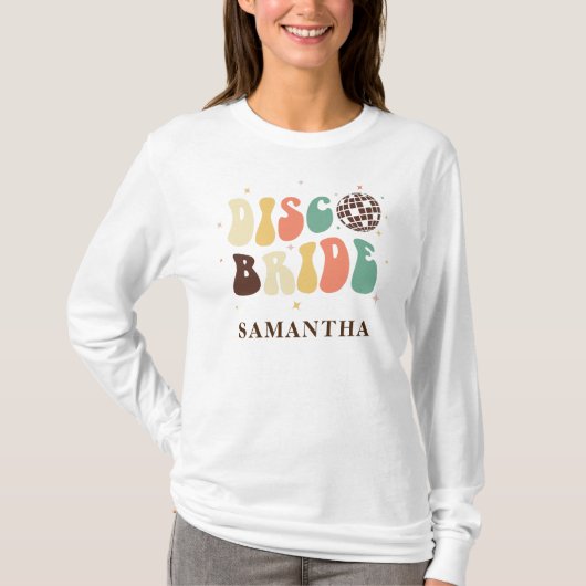 Disco Bruid Naam Aangepaste Bachelorette Feest T-shirt (Voorkant)