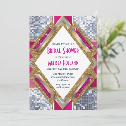 Disco Bruids Douche Uitnodiging (Staand voorkant)