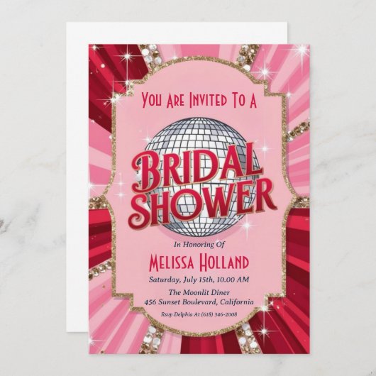 Disco Bruids Douche Uitnodiging (Voorkant / Achterkant)