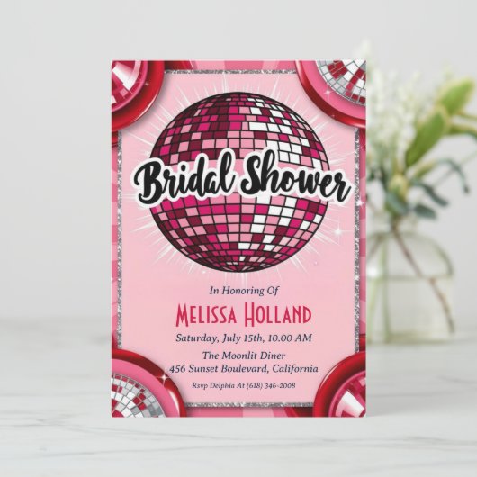 Disco Bruids Douche Uitnodiging (Staand voorkant)