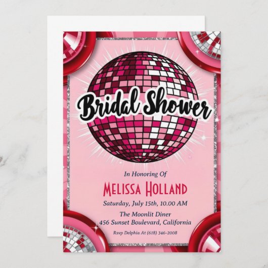 Disco Bruids Douche Uitnodiging (Voorkant / Achterkant)