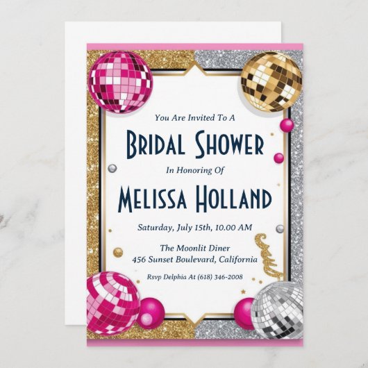 Disco Bruids Douche Uitnodiging (Voorkant / Achterkant)