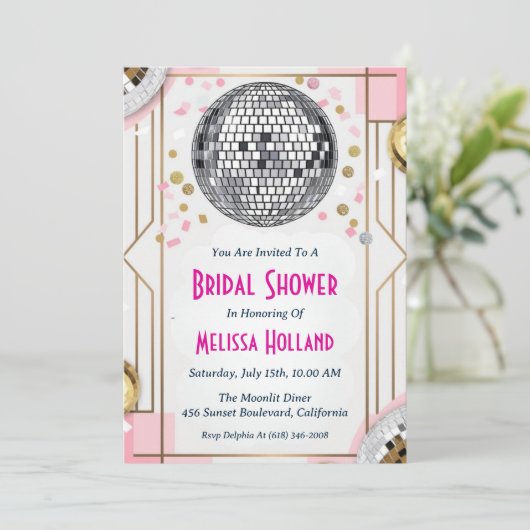 Disco Bruids Douche Uitnodiging (Staand voorkant)