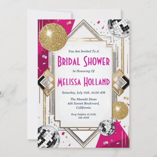 Disco Bruids Douche Uitnodiging (Voorkant)