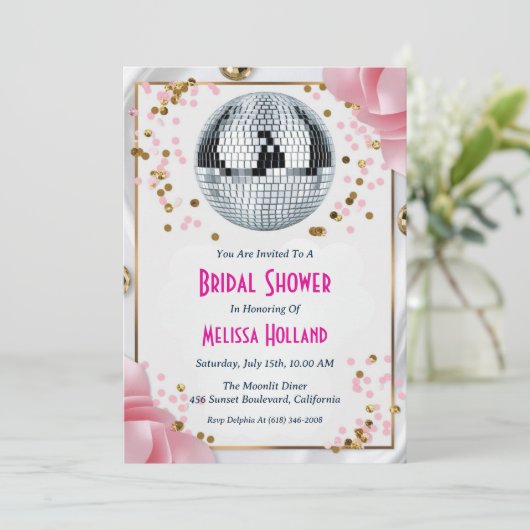 Disco Bruids Douche Uitnodiging (Staand voorkant)