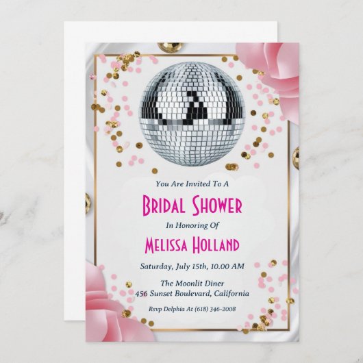 Disco Bruids Douche Uitnodiging (Voorkant / Achterkant)