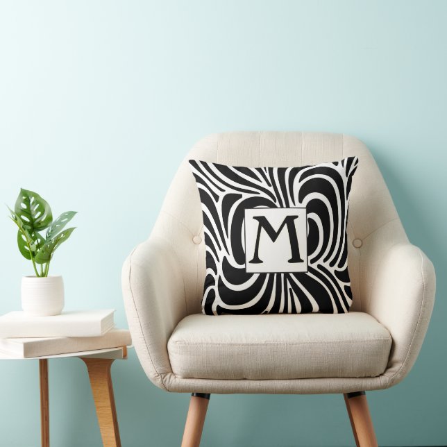 Disco Casual Black en White Monogram Pillow Kussen (Stoel)