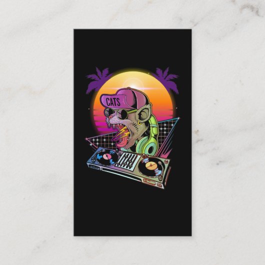 Disco Cat DJ Vaporwave 80s 90s Techno Music Lover Visitekaartje (Voorkant)