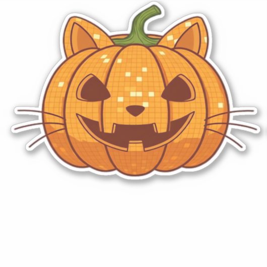 Disco Cat Jack o'Lantern Classic T-shirt Sticker (Voorkant)