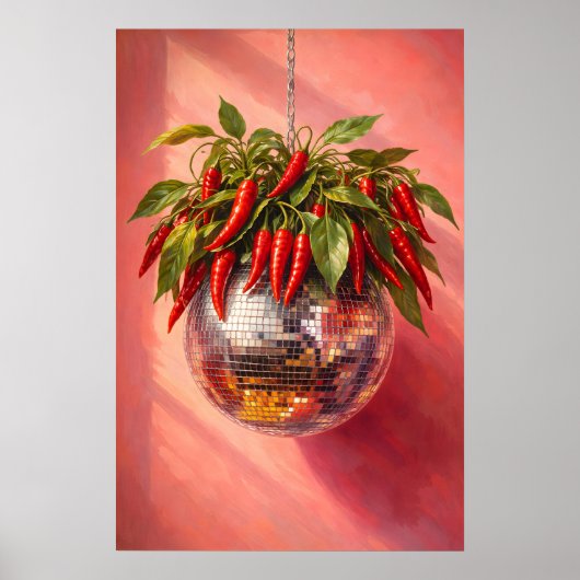 Disco Chili Pepper Print, Funky Keuken Muur Kunst Poster (Voorkant)