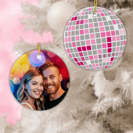 Disco Christmas Pink en Red Disco Ball Foto Keramisch Ornament