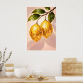 Disco Citroen Poster, Retro Disco Bal Fruit Kunst Poster (Keuken)
