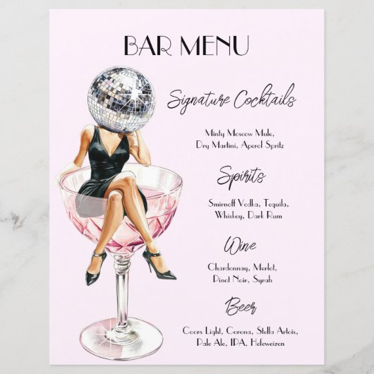 Disco Cocktail Girl Bar Menu Aangepast (Voorkant)