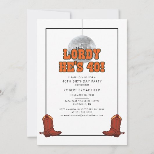 Disco Cowboy 40th Birthday Party Kaart (Voorkant)
