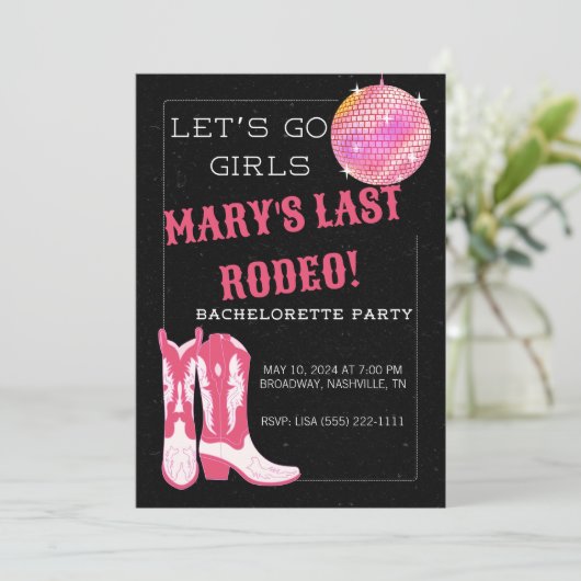 Disco Cowboy Bachelorette Party Uitnodiging (Staand voorkant)