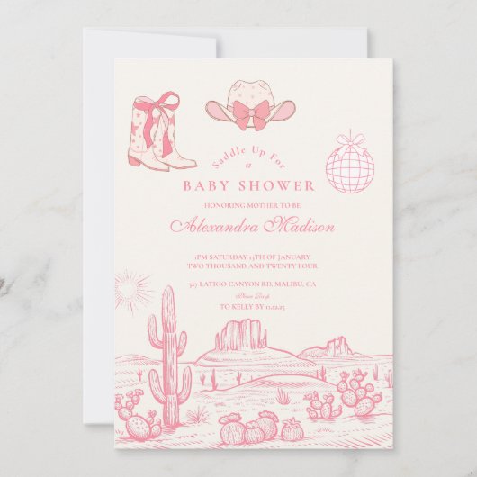 Disco Cowgirl-Baby shower Kaart (Voorkant)