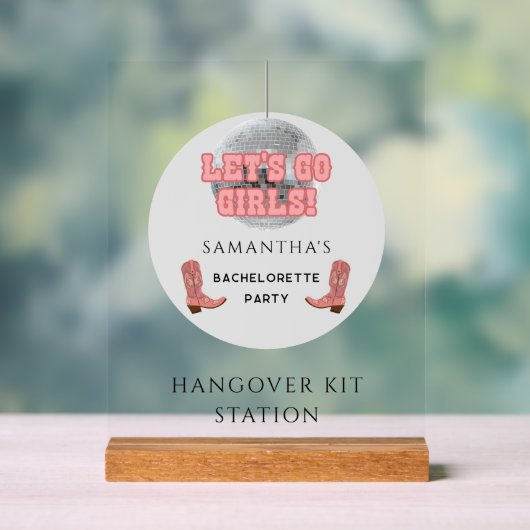 Disco Cowgirl Bachelorette Hangover Kit Station Acryl Bord (Neutraal)