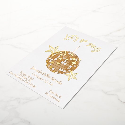 Disco Cowgirl Bachelorette Itinerary Last Rodeo Folie Uitnodiging (Gedraaid)