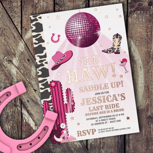 Disco Cowgirl Bachelorette Party Folie Uitnodiging