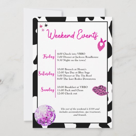 Disco Cowgirl Bachelorette Party Kaart (Achterkant)