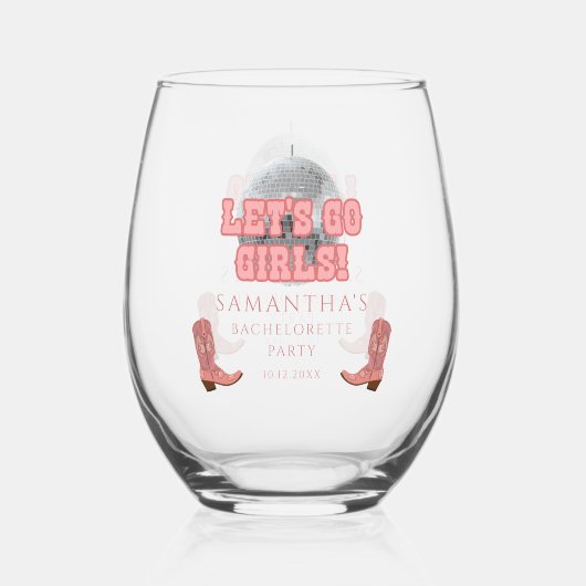Disco Cowgirl Bachelorette Party Meisjes Weekend Wijnglas Zonder Voet (Voorkant)