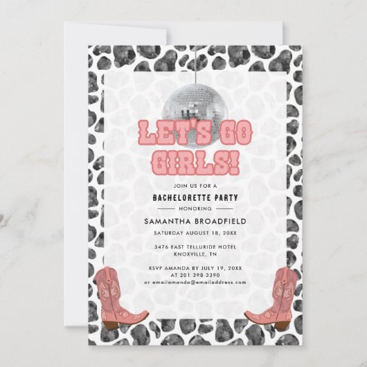 Disco Cowgirl Bachelorette Party Roze Zwart Kaart (Voorkant)