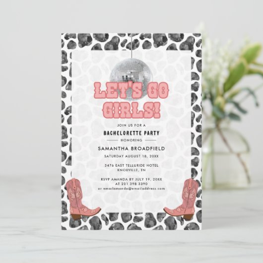 Disco Cowgirl Bachelorette Party Roze Zwart Kaart (Staand voorkant)