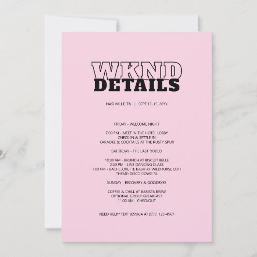 Disco Cowgirl Bachelorette Party Weekendprogramma Kaart (Achterkant)