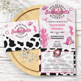 Disco Cowgirl Bachelorette Weekend Feest All In One Uitnodiging