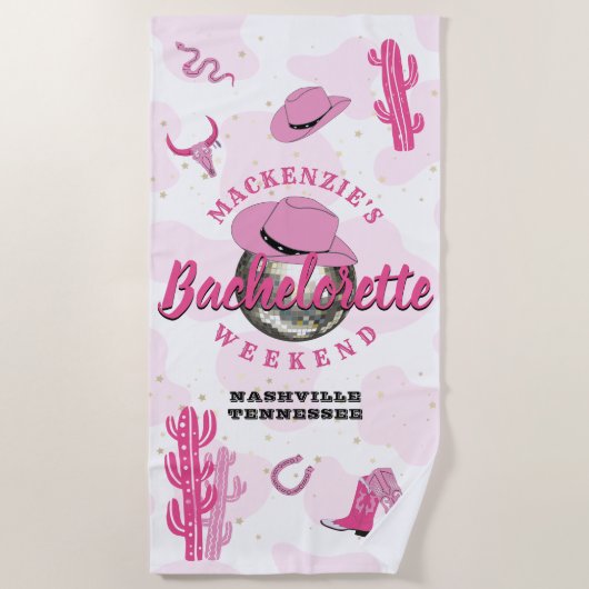 Disco Cowgirl Bachelorette Weekend Feestje Strandlaken (Voorkant)