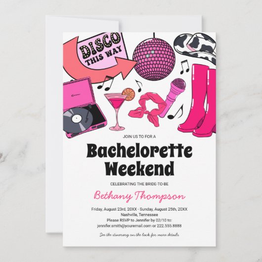 Disco Cowgirl Bachelorette Weekend Uitnodigingen (Voorkant)