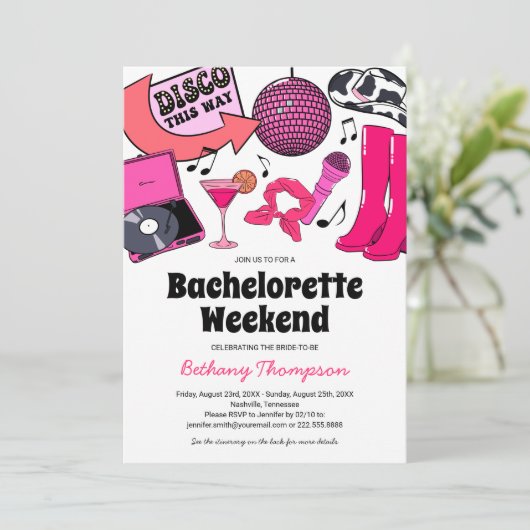 Disco Cowgirl Bachelorette Weekend Uitnodigingen (Staand voorkant)