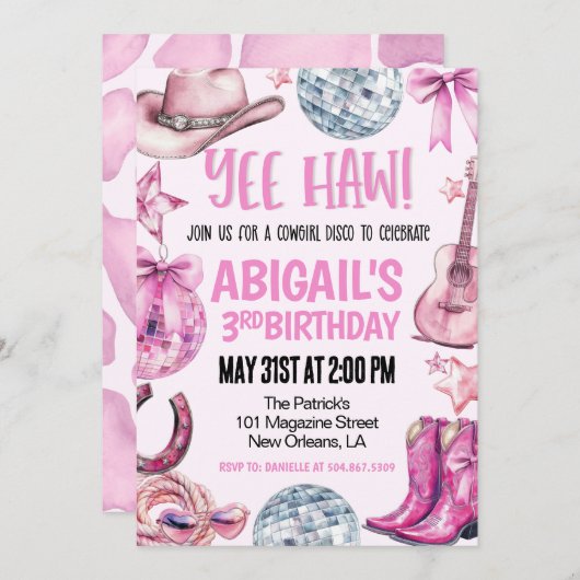 Disco Cowgirl Birthday Kaart (Voorkant / Achterkant)