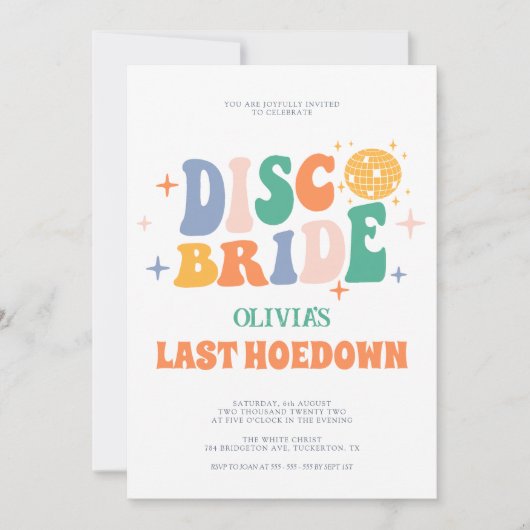 Disco Cowgirl Chic Peach Retro Bachelorette Party Kaart (Voorkant)