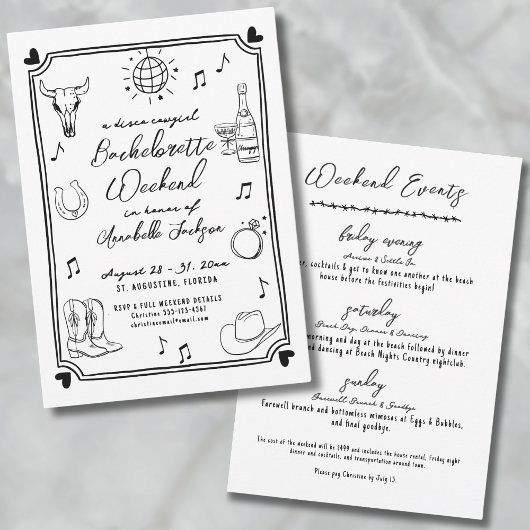 Disco Cowgirl Hand getrokken vrijgezellenfeest Kaart