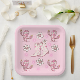 Disco Cowgirl Laars Cactus en Bloemen Papieren Bordje