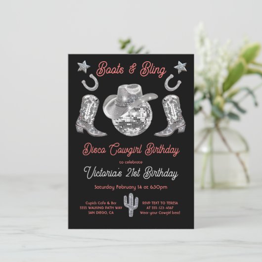 Disco Cowgirl Laarzen & Bling Strass Verjaardag Kaart (Staand voorkant)