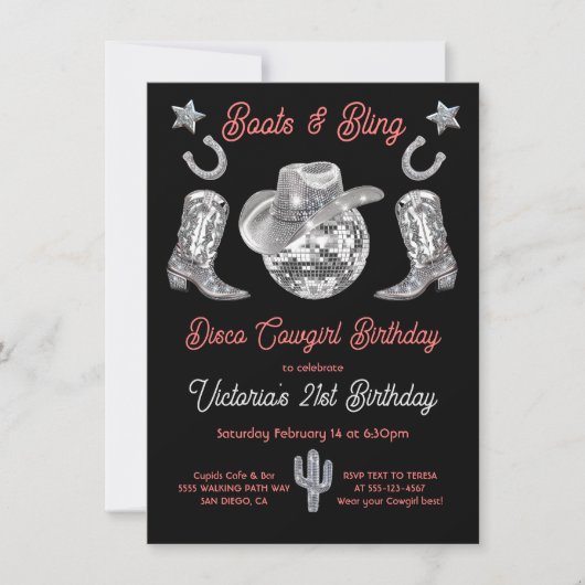 Disco Cowgirl Laarzen & Bling Strass Verjaardag Kaart (Voorkant)