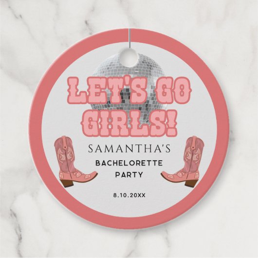 Disco Cowgirl Lets Go Girls Bachelorette party Bedankjes Labels (Voorkant)