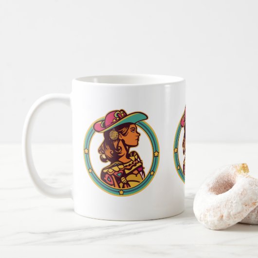 Disco Cowgirl Mug – Retro Western Autumn Vibes Koffiemok (Met donut)