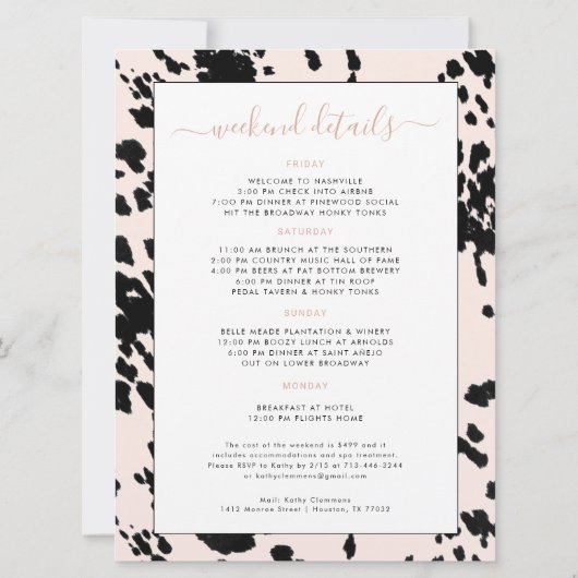 Disco Cowgirl Nashville Pink Rodeo | Bachelorette Kaart (Achterkant)