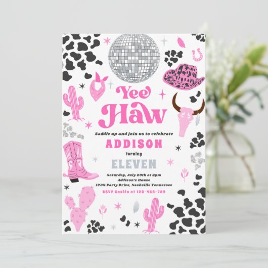 Disco Cowgirl Nashville Pink Rodeo Birthday Party Kaart (Staand voorkant)
