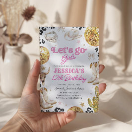 Disco Cowgirl Nashville Rodeo Pink Birthday Party Kaart